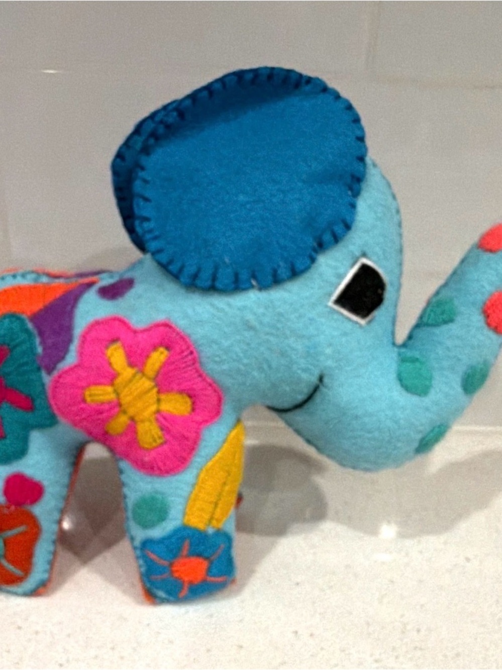 Mexican Chiapas Style Felt Elephant Colorful Embroidered Floral Folk Art Plush